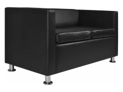 Sofá de 2 lugares para sala de estar decoração de interiores couro sintético preto 02_0018926