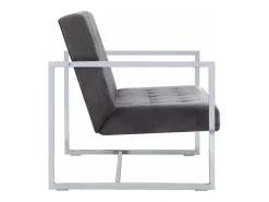 Sofá de 2 lugares para sala de estar decoração de interiores com braços cinza escuro cromado e veludo 02_0019479