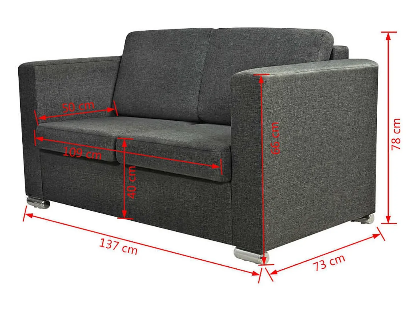 Sofá de 2 lugares para sala de estar decoração de interiores tecido cinza escuro 02_0020062