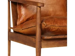 Sofá de 2 lugares para sala de estar sala de TV decoração de interiores em couro legítimo com madeira de acácia marrom 02_0019446