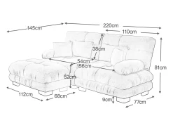 Sofá de 2 lugares rosa - Sofá de canto com 2 almofadas lombares e 2 almofadas decorativas - Apoios de Braços e Apoio para os Pés - Chenille