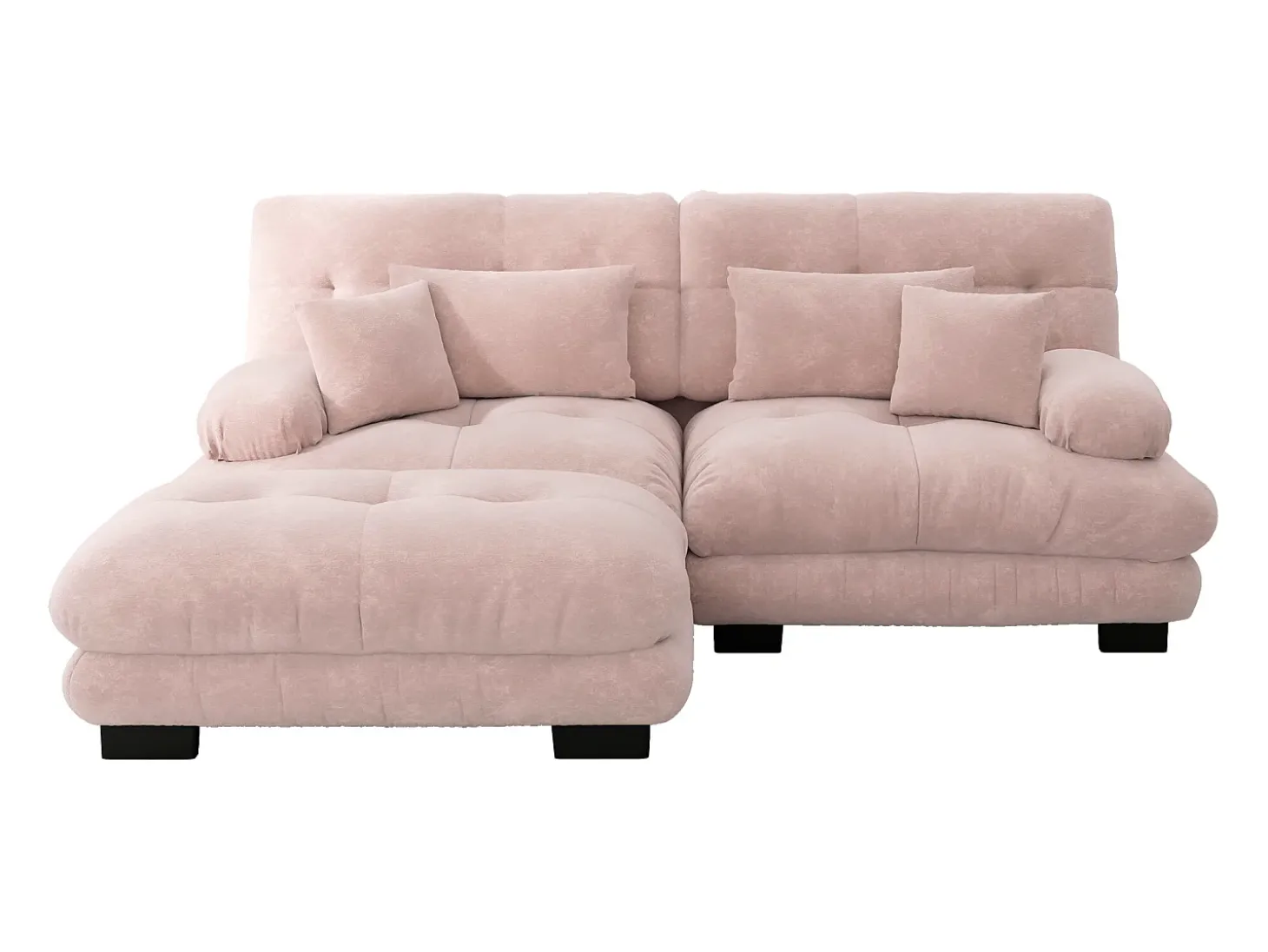 Sofá de 2 lugares rosa - Sofá de canto com 2 almofadas lombares e 2 almofadas decorativas - Apoios de Braços e Apoio para os Pés - Chenille