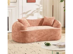Sofá de 2 lugares rosa - Sofá reto com 2 almofadas e braços - chenille