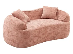 Sofá de 2 lugares rosa - Sofá reto com 2 almofadas e braços - chenille