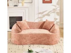 Sofá de 2 lugares rosa - Sofá reto com 2 almofadas e braços - chenille