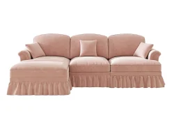 Sofá de 3 lugares rosa com apoio lombar - Apoio para os pés móvel - Tecido chenille