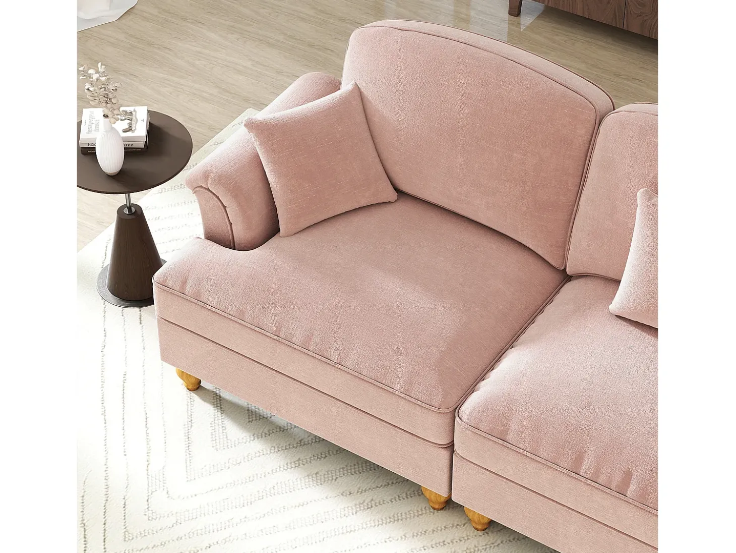 Sofá de 3 lugares rosa com apoio lombar - Apoio para os pés móvel - Tecido chenille