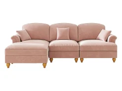 Sofá de 3 lugares rosa com apoio lombar - Apoio para os pés móvel - Tecido chenille