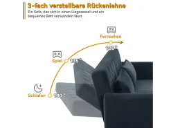 Sofá de 2 lugares Sofá - 180 x 75 x 82 cm - Sofá-cama conversível - encosto ajustável - veludo - preto