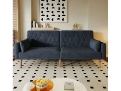 Sofá de 2 lugares Sofá - 180 x 75 x 82 cm - Sofá-cama conversível - encosto ajustável - veludo - preto