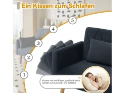Sofá de 2 lugares Sofá - 180 x 75 x 82 cm - Sofá-cama conversível - encosto ajustável - veludo - preto