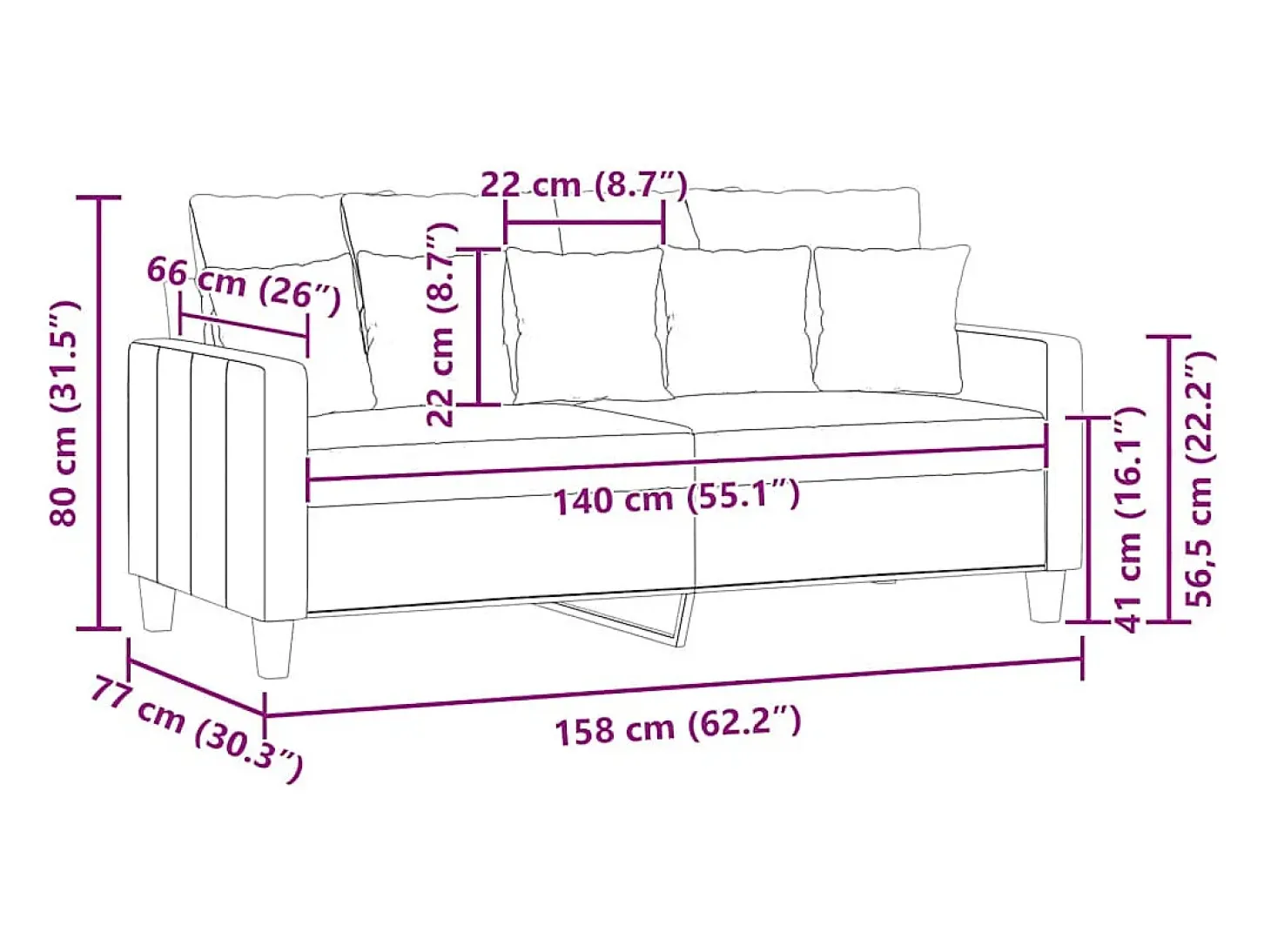 Sofá de 2 lugares tecido 140 cm cinzento-acastanhado