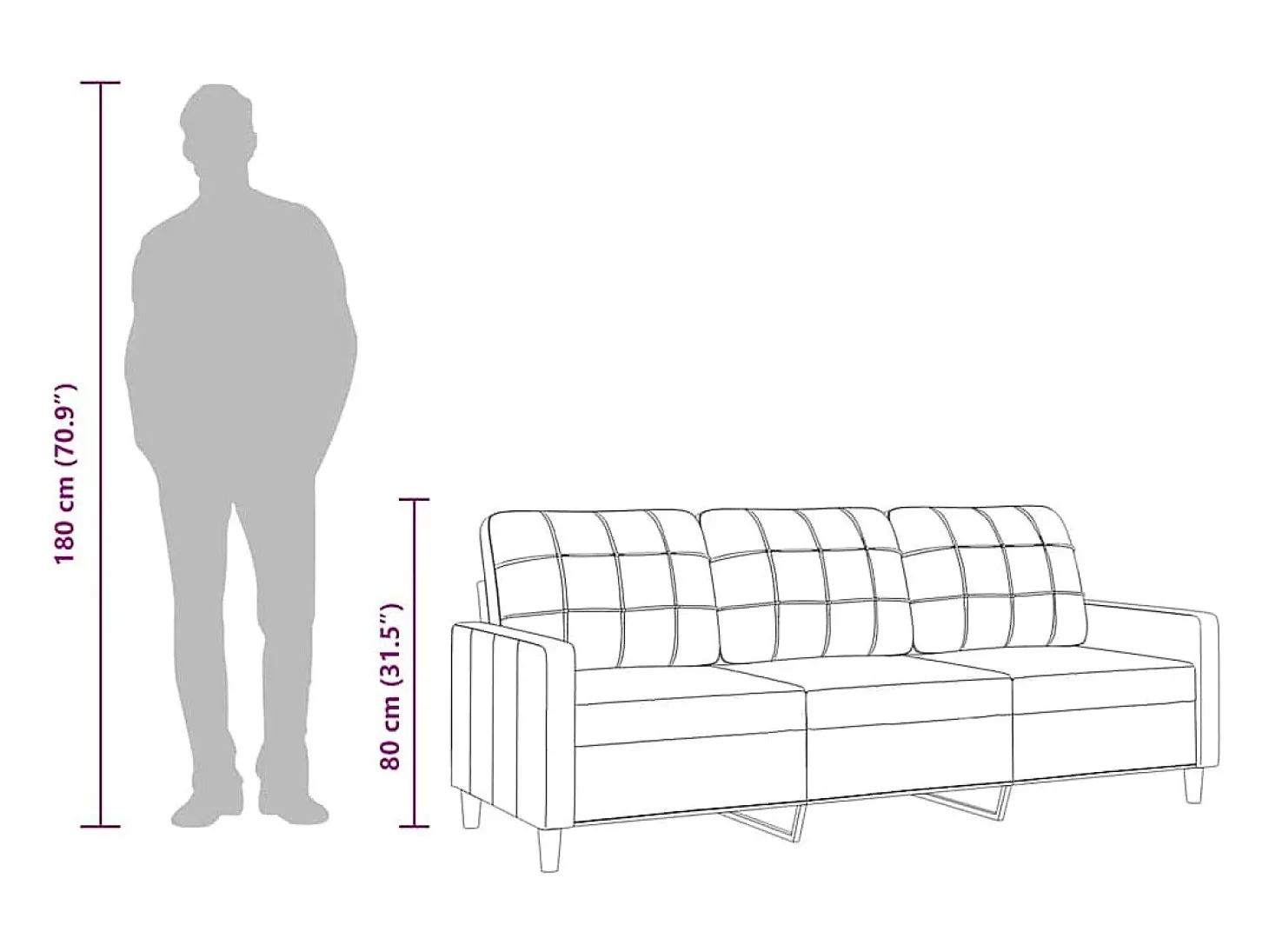 Sofá de 3 lugares tecido 180 cm cor creme