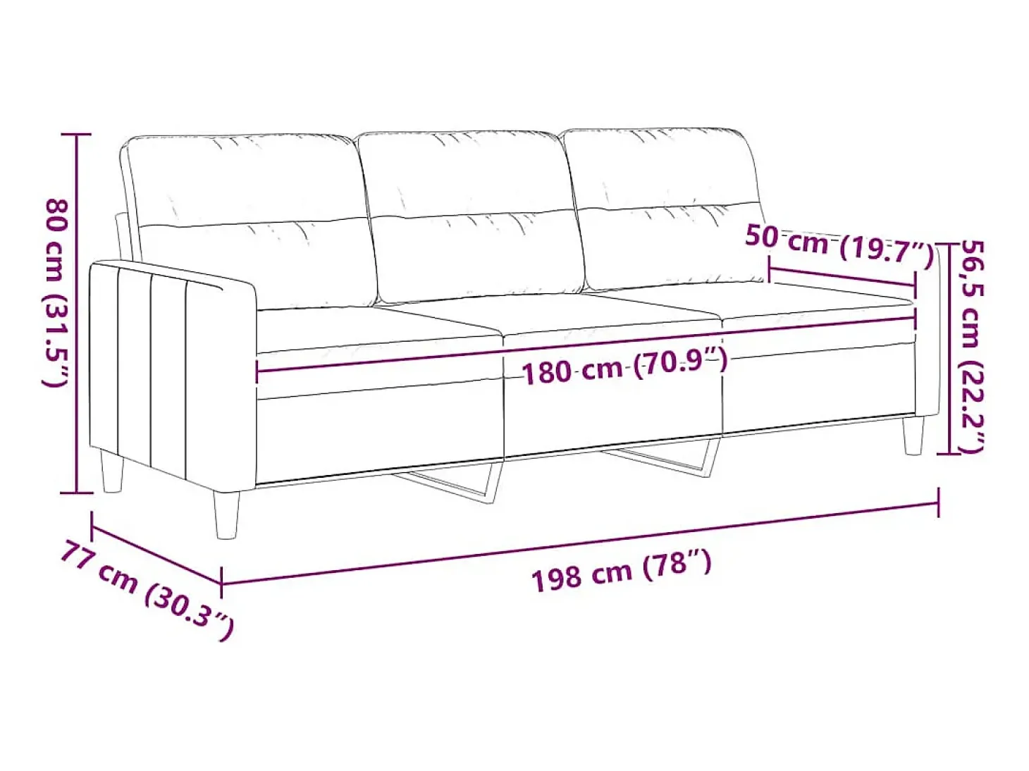 Sofá de 3 lugares tecido 180 cm cor creme