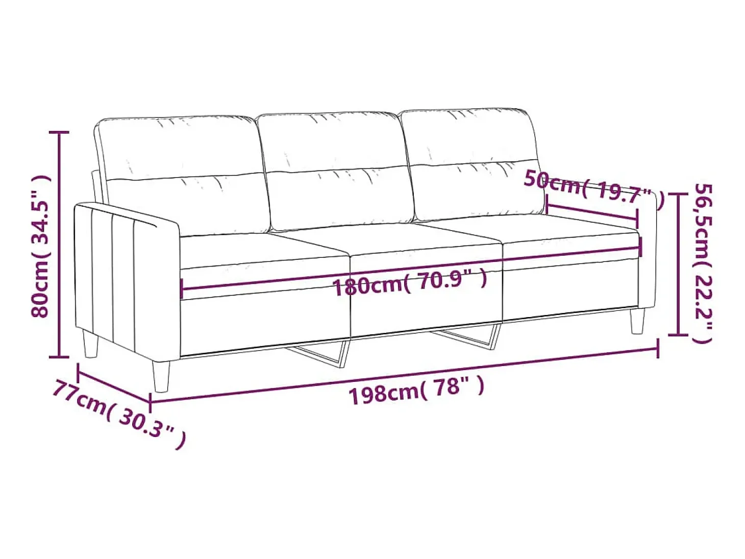 Sofá de 3 lugares tecido 180 cm cor creme
