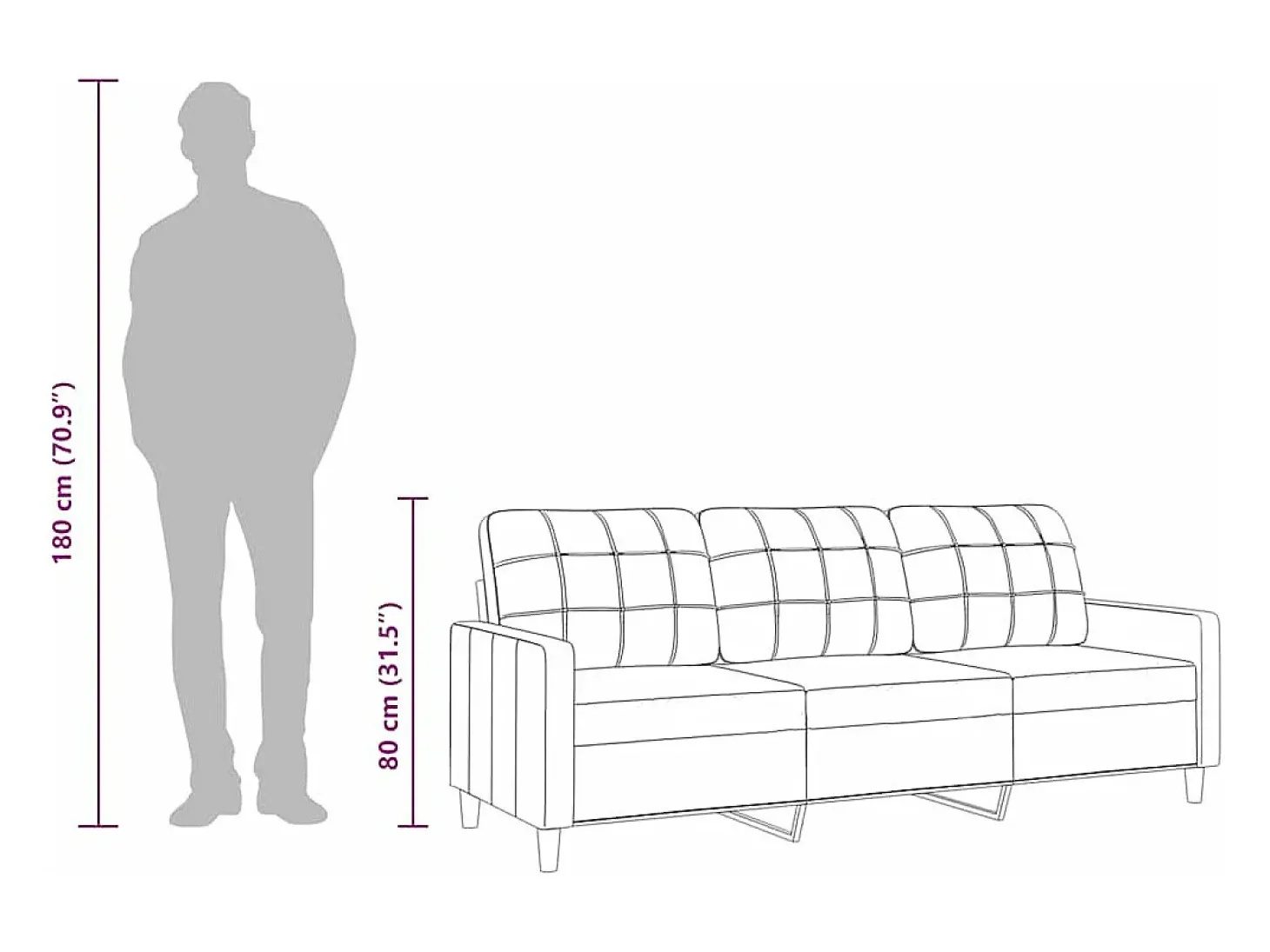 Sofá de 3 lugares tecido 210 cm cinzento-acastanhado