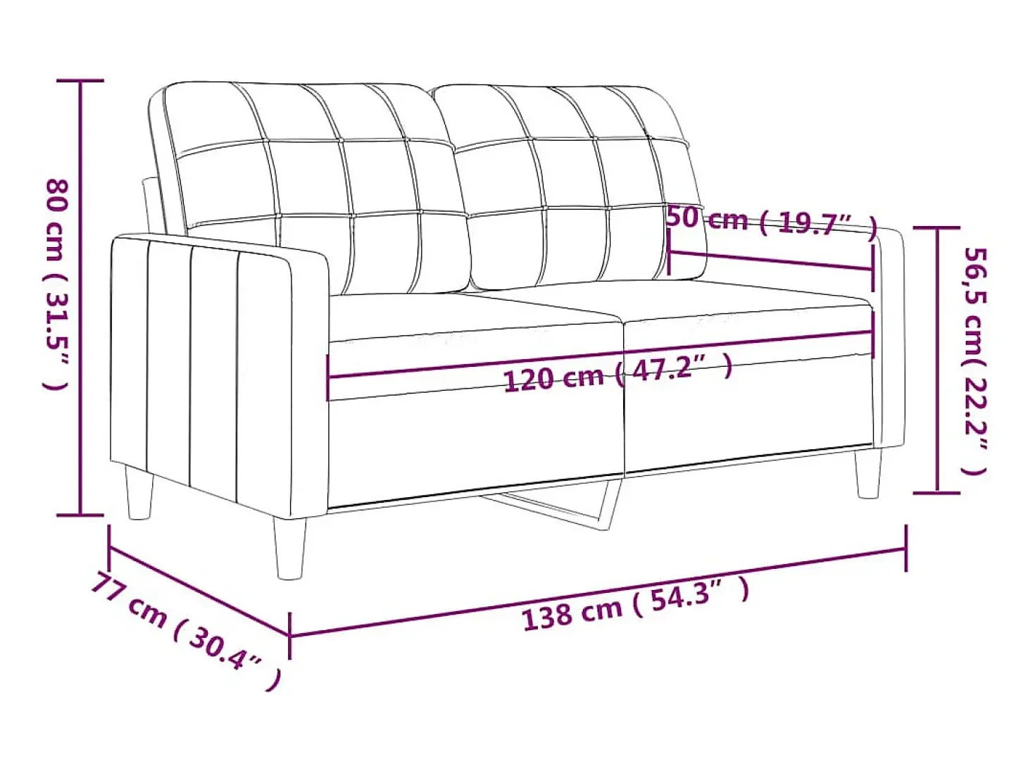 Sofá de 2 lugares tecido 120 cm cor creme
