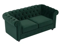 Sofá de 2 lugares tecido veludo verde CHESTERFIELD