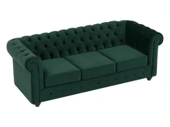 Sofá de 3 lugares tecido veludo verde CHESTERFIELD