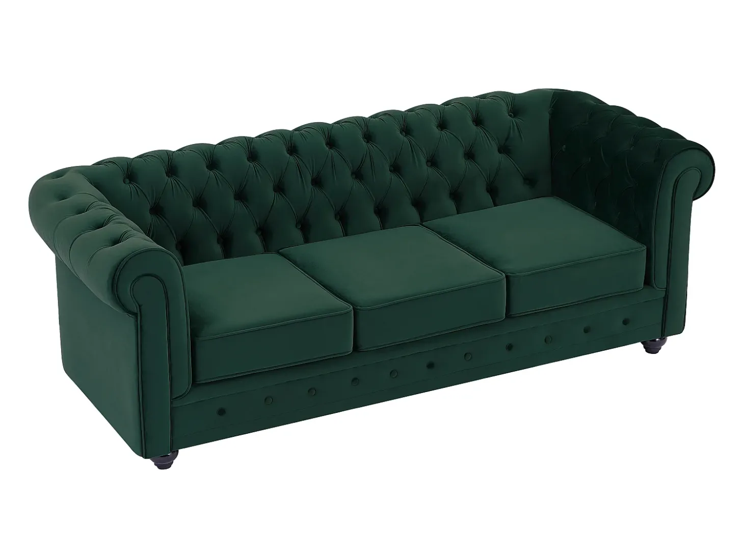 Sofá de 3 lugares tecido veludo verde CHESTERFIELD