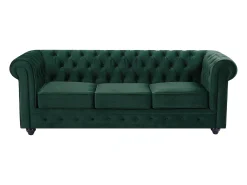 Sofá de 3 lugares tecido veludo verde CHESTERFIELD