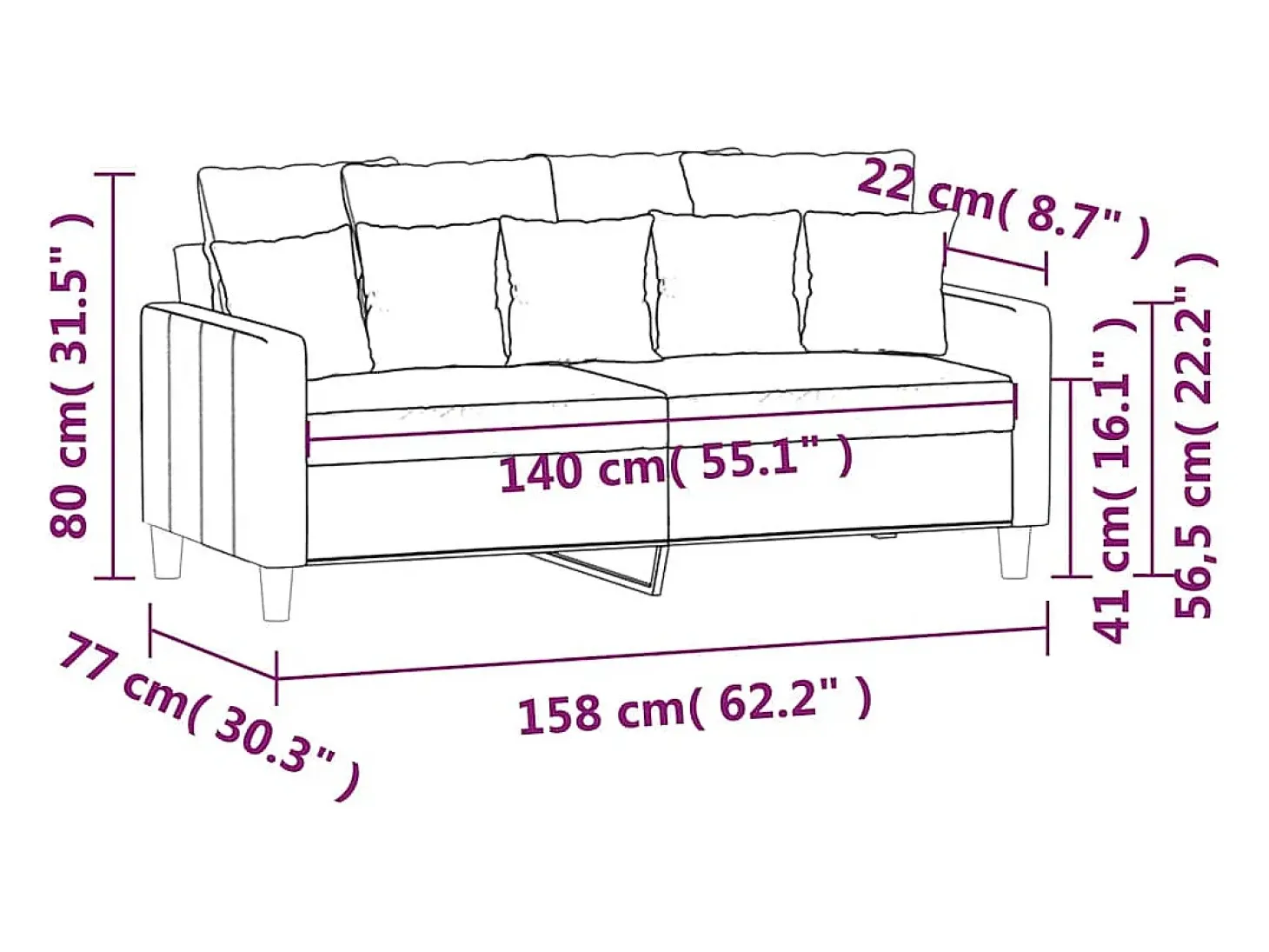 Sofá de 2 lugares veludo 140 cm cor creme