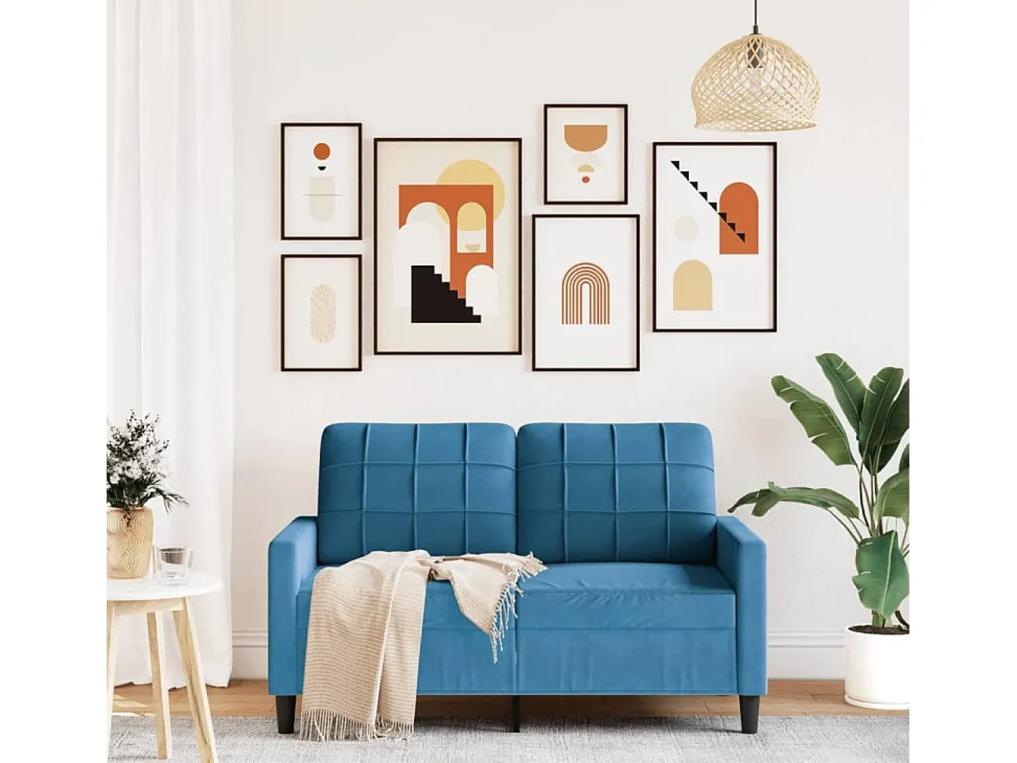 Sofá de 2 lugares veludo 120 cm azul PT749457