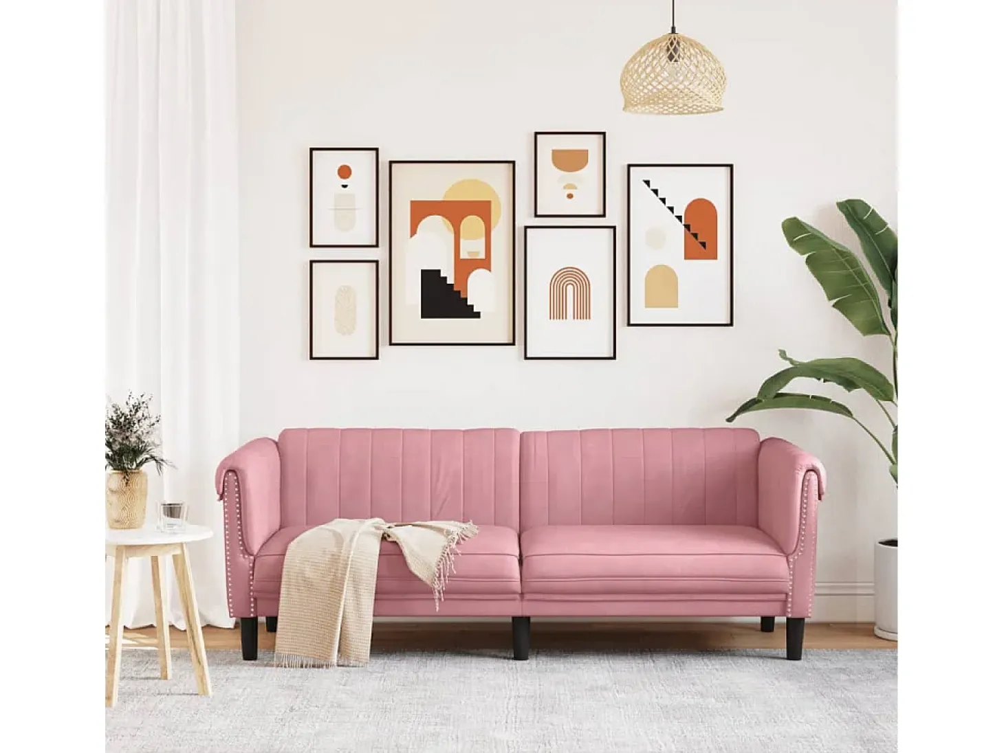 Sofá de 3 lugares veludo rosa PT855332