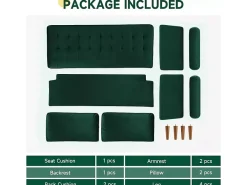Sofá de 2 -Setente em veludo verde, sofá moderno da sala de estar, com apoios de braços e pés cônicos, uma região lombar - 148,5x78x85cm