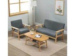 Sofá de 2 -Sofá moderno da sala de estar, em tecido de linho, moldura de madeira, cinza, 107x60x76cm
