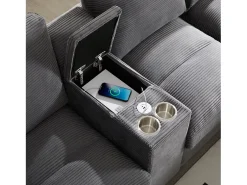 Sofá de canto 4 lugares em forma de U - com espaço de armazenamento - porta-copos incluído - 2 portas USB - cinza