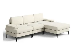 Sofá de Canto 3 Lugares em Chenille - com Ottomana - Carga Máx. 650kg - 244x146x83cm - Bege