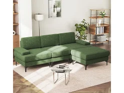 Sofá de Canto 3 Lugares em Chenille - com Ottomana - Carga Máx. 650kg - 244x146x83cm - Verde