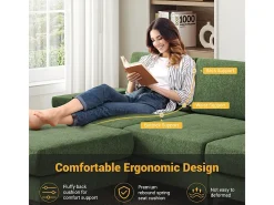 Sofá de Canto 3 Lugares em Chenille - com Ottomana - Carga Máx. 650kg - 244x146x83cm - Verde