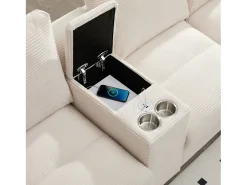 Sofá de canto 4 lugares em forma de U - com espaço de armazenamento - porta-copos incluído - 2 portas USB - bege