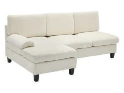 Sofá de canto 3 lugares em forma de L - 194x118x81 cm - Modular - Almofadas macias - Linho - Bege