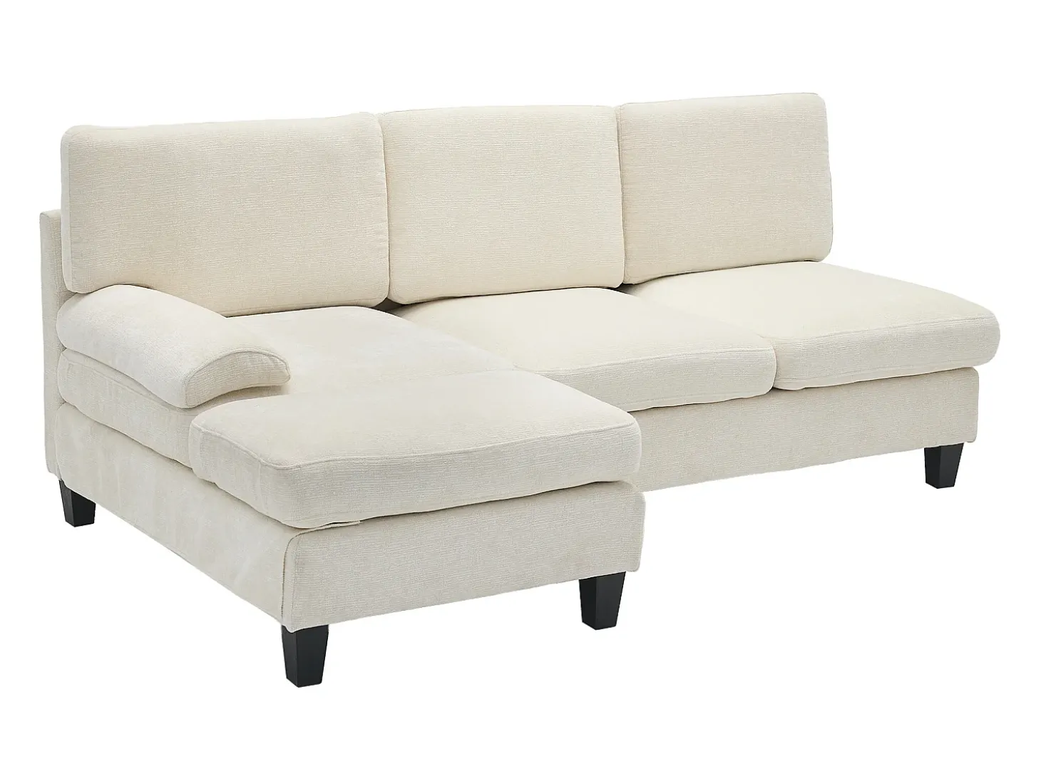 Sofá de canto 3 lugares em forma de L - 194x118x81 cm - Modular - Almofadas macias - Linho - Bege