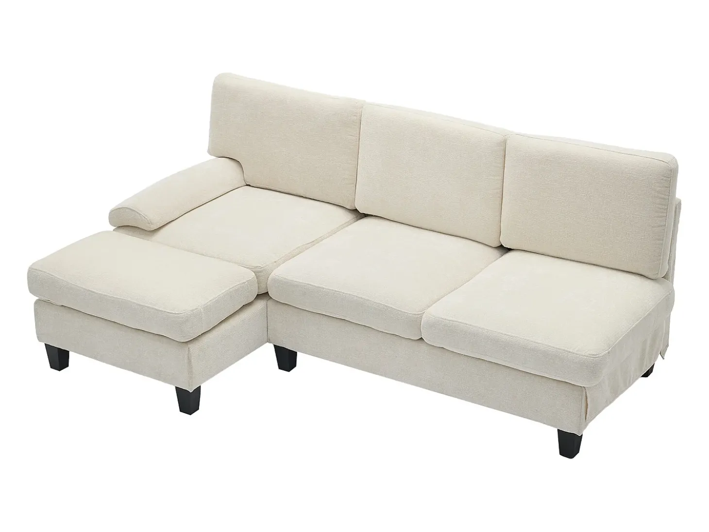 Sofá de canto 3 lugares em forma de L - 194x118x81 cm - Modular - Almofadas macias - Linho - Bege