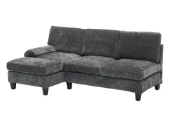 Sofá de canto 3 lugares em forma de L - 194x118x81 cm - Modular - Almofadas macias - Linho - Cinza