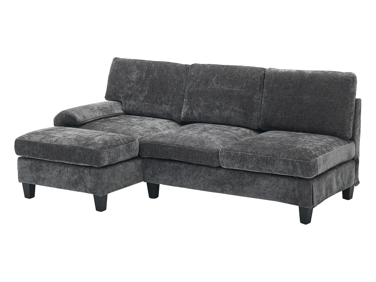 Sofá de canto 3 lugares em forma de L - 194x118x81 cm - Modular - Almofadas macias - Linho - Cinza