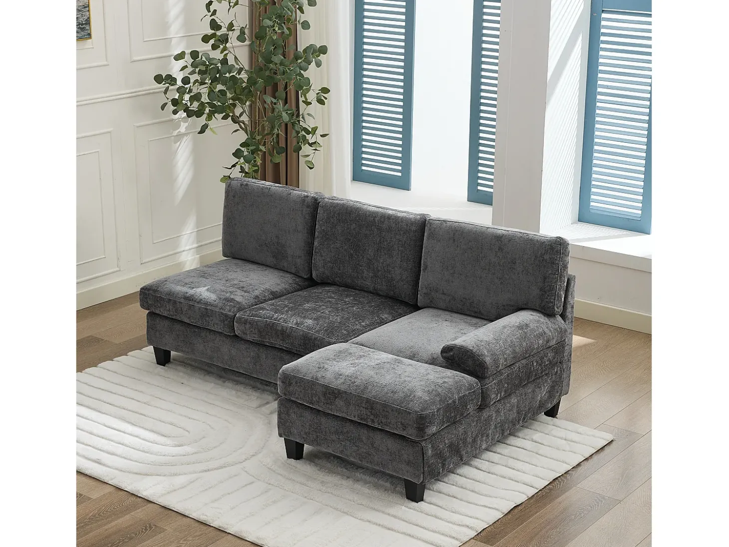 Sofá de canto 3 lugares em forma de L - 194x118x81 cm - Modular - Almofadas macias - Linho - Cinza