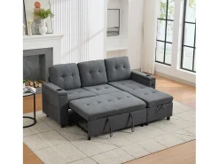 Sofá de canto 3 lugares 208x146x89,5 cm - Dobrável - com iluminação LED - com porta-copos e saco de armazenamento - Cinza