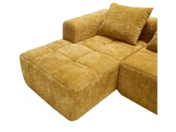 Sofá de canto amarelo - com bolsas de arrumação e 3 almofadas - chenille - com chaise longue e braços