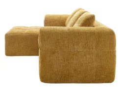 Sofá de canto amarelo - com bolsas de arrumação e 3 almofadas - chenille - com chaise longue e braços