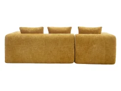 Sofá de canto amarelo - com bolsas de arrumação e 3 almofadas - chenille - com chaise longue e braços