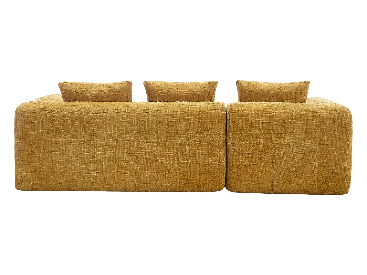 Sofá de canto amarelo - com bolsas de arrumação e 3 almofadas - chenille - com chaise longue e braços