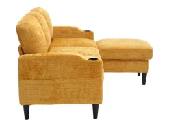 Sofá de canto amarelo - Sofá com pufe e compartimento de arrumação - chenille - suporte para copos e compartimento de arrumação