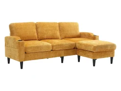 Sofá de canto amarelo - Sofá com pufe e compartimento de arrumação - chenille - suporte para copos e compartimento de arrumação