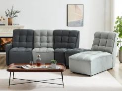 Sofá de canto articulado modular em veludo cinza-claro e antracite ALFORD