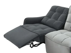 Sofá de canto articulado modular em veludo cinza-claro e antracite ALFORD